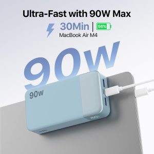 Batería externa portátil de gran capacidad de 20000 mAh con carga rápida USB-C PD de 90 W, con pantalla LED digital de energía, compatible con la carga de smartphones, tablets, portátiles y teléfonos.