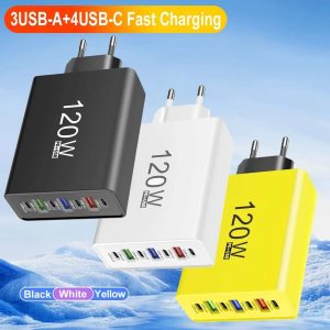 Cargador USB-C Multi-puerto de 120W con carga rápida.