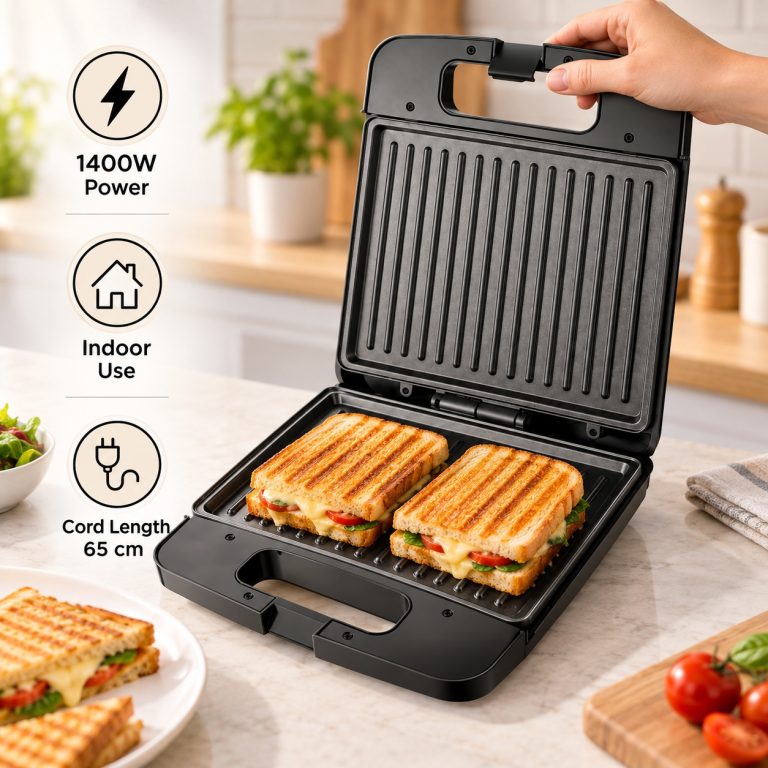 Esta sandwichera de gran tamaño es la solución ideal para su uso doméstico interno, ofreciendo potencia y versatilidad en la cocina.