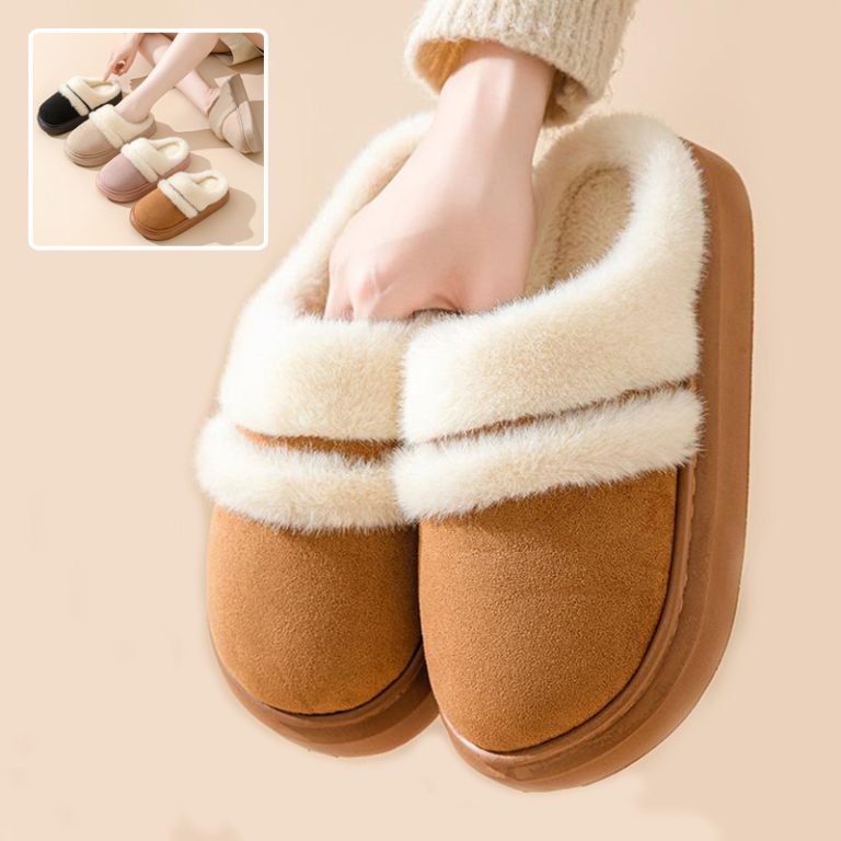Pantuflas de algodón cálidas y modernas para mujer, de estilo casual, con suela gruesa antideslizante y detalles de terciopelo, ideales para el hogar en invierno.