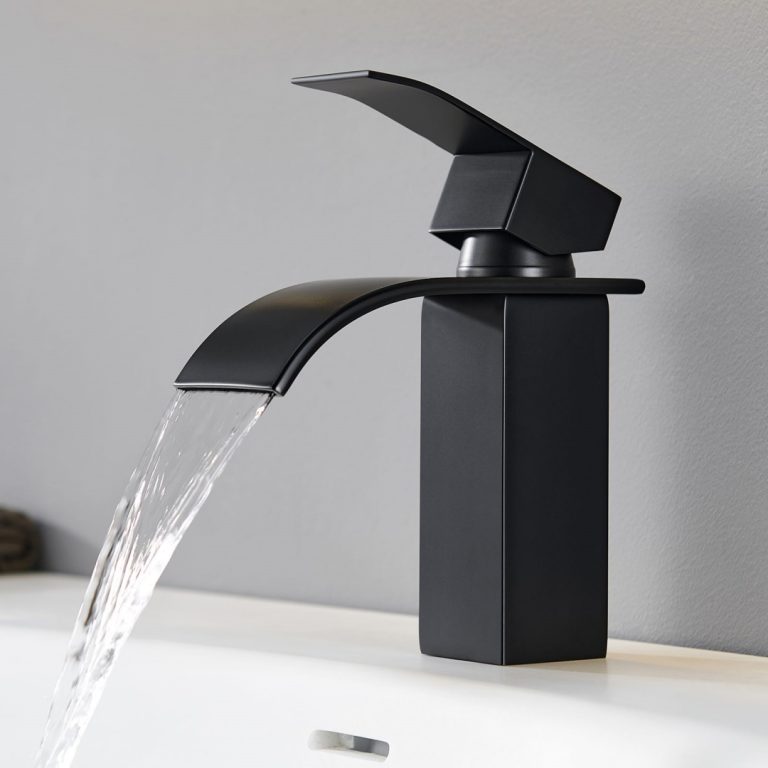 Grifo de lavabo Cecipa Max Black con diseño de cascada, monomando, ahorra agua, latón negro mate, modelo UE.