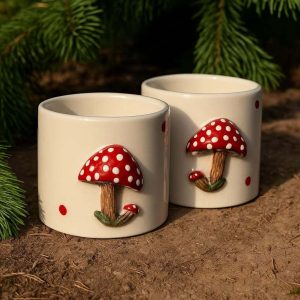 Juego de 2 tazas de té con diseño de setas 3D hechas a mano, con capacidad para 200 ml.