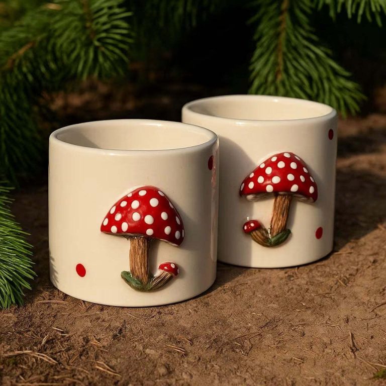 Juego de 2 tazas de té con diseño de setas 3D hechas a mano, con capacidad para 200 ml.