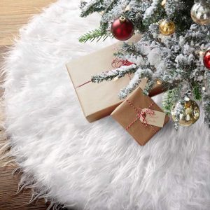 Falda blanca del árbol de Navidad de piel sintética alfombra del árbol de Navidad Feliz Navidad decoraciones ornamentales Año Nuevo Navidad decoración del hogar