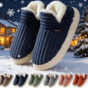 Zapatillas de invierno de felpa para el hogar, de moda, con rayas de color liso, para el dormitorio, para interiores y exteriores.
