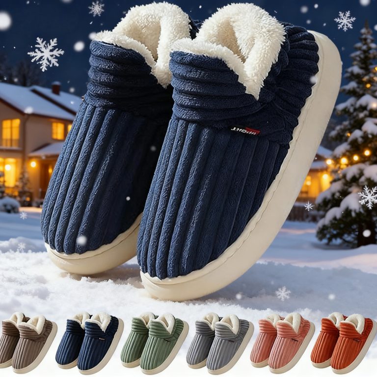 Zapatillas de invierno de felpa para el hogar, de moda, con rayas de color liso, para el dormitorio, para interiores y exteriores.