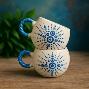 Juego de 2 tazas de cerámica hechas a mano para café y espresso.