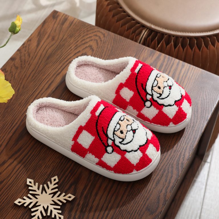 Nuevas pantuflas navideñas de cuadros con diseño de Papá Noel, antideslizantes, para interiores, para dormitorio, suaves y cómodas para mujer.