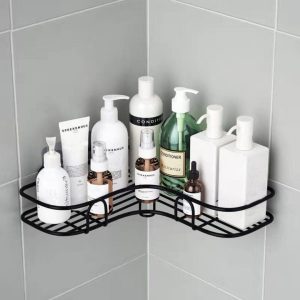 Estante esquinero para ducha sin taladrar, accesorio de baño con 8 adhesivos.