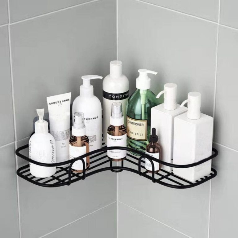 Estante esquinero para ducha sin taladrar, accesorio de baño con 8 adhesivos.
